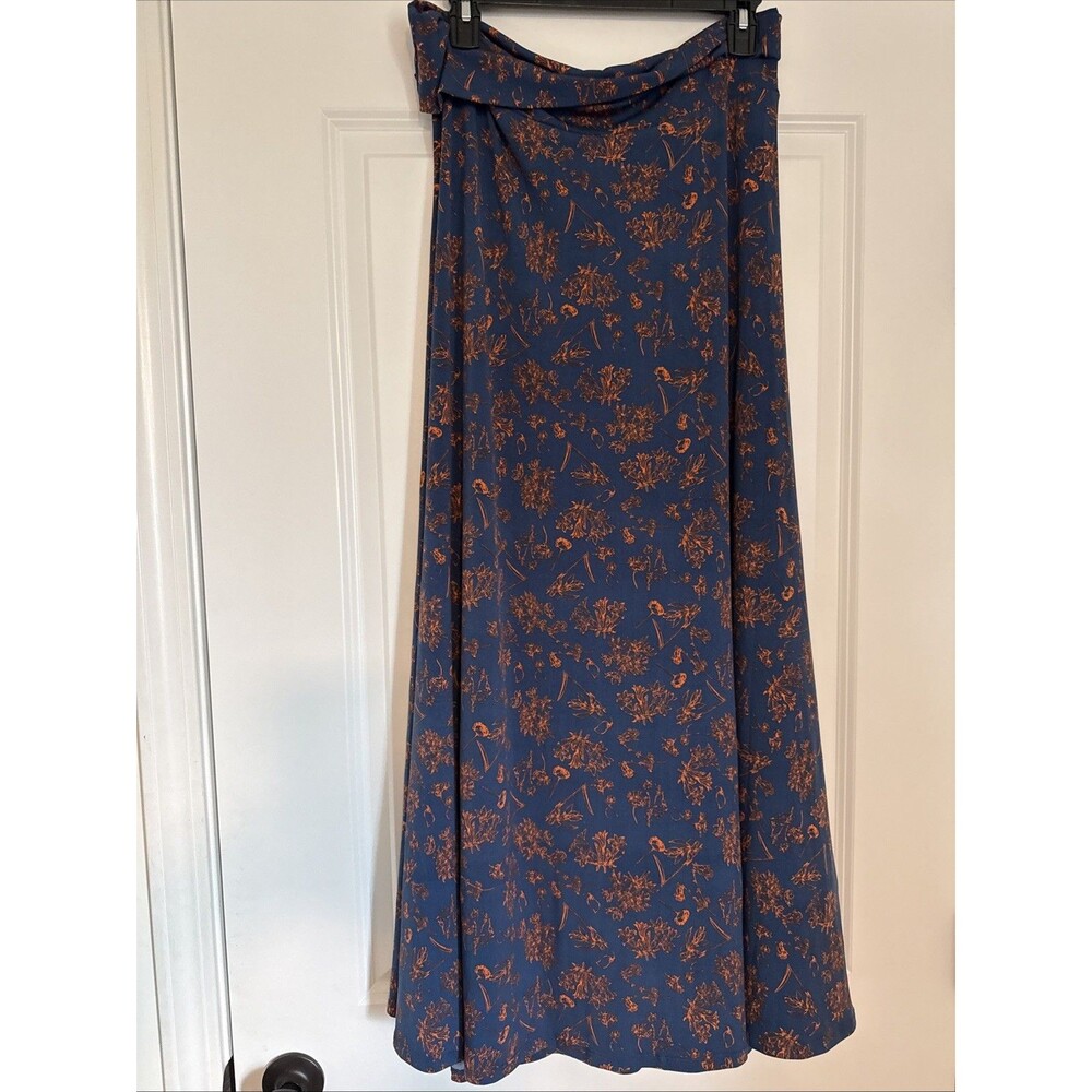 Lularoe LARGE Maxi Skirt Blue Orange Floral Print
